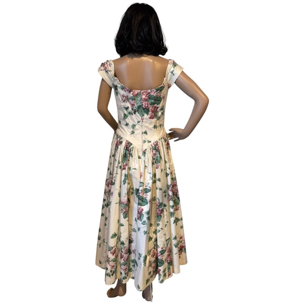 Vintage romantic floral pink Hydrindra off shoulder formal dress size small - Picture 2 of 16